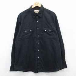 XL★古着 ラングラー Wrangler 長袖 ウエスタン シャツ メンズ 大きいサイズ 黒 ブラック 25may08 中古 トップス