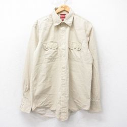 XL★古着 トミーヒルフィガー TOMMY HILFIGER 長袖 ブランド ウエスタン シャツ メンズ コットン 薄ベージュ カーキ 25jun11 中古 トップス