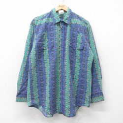 XL★古着 キー KEY 長袖 ウエスタン シャツ メンズ 00年代 00s ネイティブ柄 ラグ柄 紺他 ネイビー 25jun11 中古 トップス