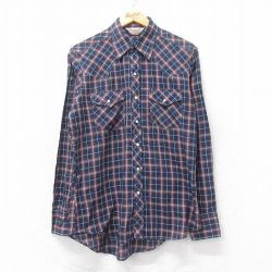 【50%OFF】M★古着 シアーズ 長袖 ウエスタン シャツ メンズ 80年代 80s 紺他 ネイビー チェック 25jun11 中古 トップス