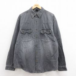 XL★古着 ビューグルボーイ 長袖 ウエスタン シャツ メンズ コットン 黒 ブラック デニム 25aug19 中古 トップス