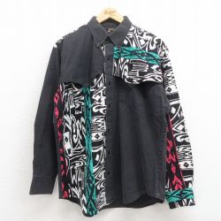 XL★古着 長袖 ウエスタン シャツ メンズ 90年代 90s マルチカラー ボタンダウン USA製 黒他 ブラック 25aug19 中古 トップス