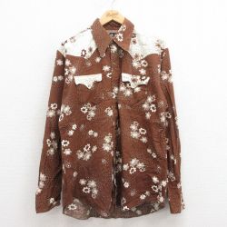 L★古着 JCペニー 長袖 ウエスタン シャツ メンズ 70年代 70s 花 茶他 ブラウン 25aug19 中古 トップス