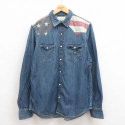 M★古着 ラルフローレン Ralph Lauren デニムアンドサプライ 長袖 ウエスタン シャツ メンズ 星条旗 コットン 濃紺 ネイビー デニム 【spe】 25aug19 中古 トップス
