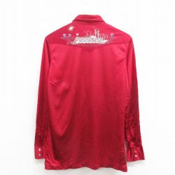 【50%OFF】S★古着 長袖 ウエスタン シャツ メンズ 80年代 80s 船 刺繍 USA製 エンジ 25aug30 中古 トップス