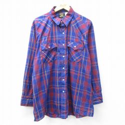 XL★古着 キー KEY 長袖 ウエスタン シャツ メンズ 大きいサイズ 紺他 ネイビー チェック 25sep18 中古 トップス