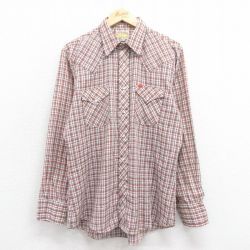 L★古着 ELY 長袖 ウエスタン シャツ メンズ 80年代 80s エンジ チェック 25oct29 中古 トップス