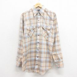 L★古着 DEE CEE 長袖 ウエスタン シャツ メンズ 80年代 80s USA製 薄ベージュ カーキ チェック 25oct30 中古 トップス
