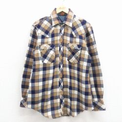 L★古着 長袖 ウエスタン シャツ メンズ 80年代 80s ベージュ他 チェック 26jan23