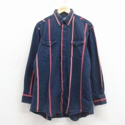 L★古着 ラングラー 長袖 ウエスタン シャツ メンズ 90年代 90s コットン USA製 紺他 26jan23