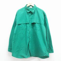 XL★古着 長袖 ウエスタン シャツ メンズ 90年代 90s ダック地 大きいサイズ コットン USA製 緑 26jan23