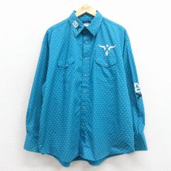 XL★古着 ラングラー 長袖 ウエスタン シャツ メンズ 刺繍 大きいサイズ コットン 水色 26jan24