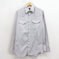 L★古着 長袖 ウエスタン シャツ メンズ 90年代 90s 無地 USA製 グレー 26jan24
