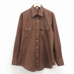 XL★古着 長袖 ウエスタン シャツ メンズ 80年代 80s こげ茶 26jan24