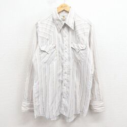 L★古着 長袖 ウエスタン シャツ メンズ 80年代 80s USA製 白他 ストライプ 26jan24