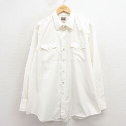 XL★古着 ELY 長袖 ウエスタン シャツ メンズ 90年代 90s 大きいサイズ ロング丈 薄ベージュ 26jan24