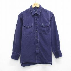 XL★古着 ラングラー 長袖 ウエスタン シャツ メンズ コットン 紺 26feb06