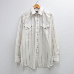 L★古着 長袖 ウエスタン シャツ メンズ 90年代 90s ロング丈 白系他 ストライプ 26feb25