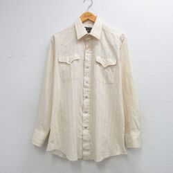 L★古着 長袖 ウエスタン シャツ メンズ 90年代 90s USA製 薄ベージュ他 ストライプ 26feb25