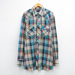 XL★古着 ラングラー 長袖 ウエスタン シャツ メンズ 90年代 90s 大きいサイズ ロング丈 ベージュ他 チェック 26feb25