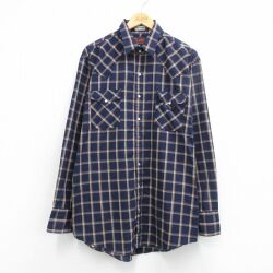 XL★古着 長袖 ウエスタン シャツ メンズ 紺他 チェック 26feb25