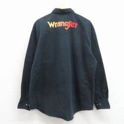 XL★古着 ラングラー 長袖 ウエスタン シャツ メンズ ビッグロゴ 大きいサイズ ボタンダウン 黒 26mar05