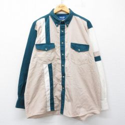 XL★古着 ラングラー 長袖 ウエスタン シャツ メンズ 大きいサイズ コットン ボタンダウン ベージュ他 26apr01
