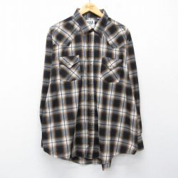 XL★古着 ELY 長袖 ウエスタン シャツ メンズ 大きいサイズ 茶他 オンブレ チェック 26apr01