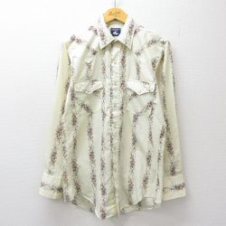 M★古着 長袖 ウエスタン シャツ メンズ 90年代 90s 花柄 薄黄他 26apr06