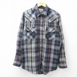 XL★古着 ELY 長袖 ウエスタン シャツ メンズ 90年代 90s 紺他 チェック 26apr06