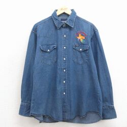 XL★古着 ラングラー 長袖 ウエスタン シャツ メンズ テキサス 紺 デニム 26apr24