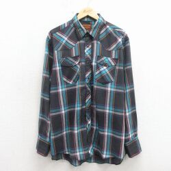 XL★古着 ラスラー 長袖 ウエスタン シャツ メンズ 90年代 90s 黒他 チェック 26apr24
