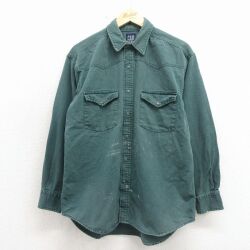 L★古着 ギャップ GAP 長袖 ウエスタン シャツ メンズ 90年代 90s コットン 緑 26apr24