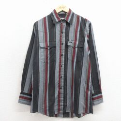 M★古着 長袖 ウエスタン シャツ メンズ 黒他 ストライプ 26apr24
