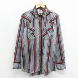 ELY 90s 長袖ウエスタンシャツ ストライプ グレー メンズXL相当 | 古着