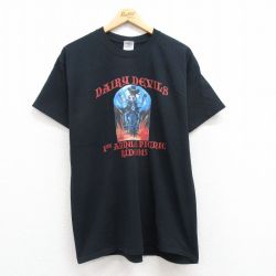 【50%OFF】XL★古着 半袖 Tシャツ メンズ バイク コットン クルーネック 黒 ブラック 24feb12 中古