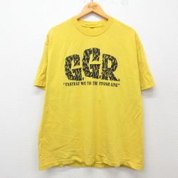 【50%OFF】XL★古着 半袖 Tシャツ メンズ レーシングカー GGR クルーネック 黄 イエロー 25mar31 中古