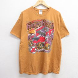 XL★古着 半袖 Tシャツ メンズ レーシングカー キングスロイヤル コットン クルーネック 茶系 ブラウン 25apr25 中古