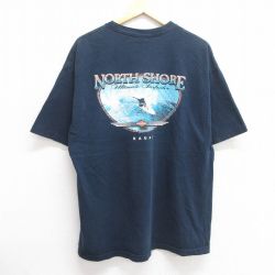 XL★古着 半袖 ビンテージ Tシャツ メンズ 00年代 00s サーフィン ノースショア コットン クルーネック 紺 ネイビー 25apr25 中古