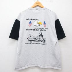 XL★古着 半袖 ビンテージ Tシャツ メンズ 90年代 90s バイク 鳥 ツートンカラー 大きいサイズ ヘンリーネック 薄グレー他 霜降り 25may09 中古