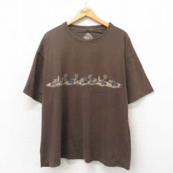 XL★古着 半袖 Tシャツ メンズ ウッディワゴン 大きいサイズ コットン クルーネック こげ茶 ブラウン 25may12 中古