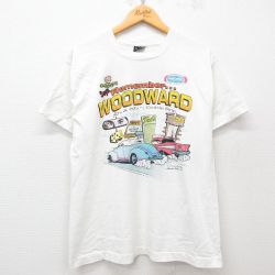L★古着 フルーツオブザルーム 半袖 ビンテージ Tシャツ メンズ 90年代 90s woodward 車 クルーネック USA製 白 ホワイト 25may15 中古