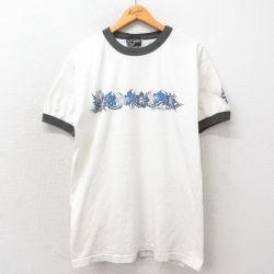 L★古着 ガッチャ 半袖 ビンテージ Tシャツ メンズ 00年代 00s ハイビスカス コットン クルーネック 白 ホワイト リンガー 25may19 中古