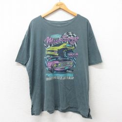 XL★古着 半袖 Tシャツ メンズ フォード ムスタング 大きいサイズ コットン クルーネック 緑系 グリーン 25may19 中古