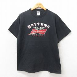 L★古着 半袖 ビンテージ Tシャツ メンズ 00年代 00s バドワイザー コットン クルーネック 黒 ブラック 25may19 中古