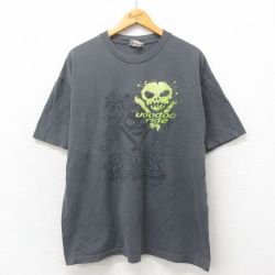 XL★古着 半袖 ビンテージ Tシャツ メンズ 00年代 00s スカル 大きいサイズ コットン クルーネック グレー 25may19 中古