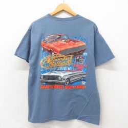 【50%OFF】L★古着 半袖 ビンテージ Tシャツ メンズ 00年代 00s 車 コットン クルーネック 薄紺 ネイビー 25may19 中古