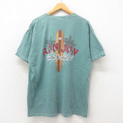 XL★古着 半袖 サーフ Tシャツ メンズ ロンジョン サーフボード 大きいサイズ コットン クルーネック 緑 グリーン 25may19 中古