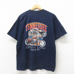 L★古着 半袖 ビンテージ Tシャツ メンズ 00年代 00s バイク コットン クルーネック 紺 ネイビー 25may30 中古