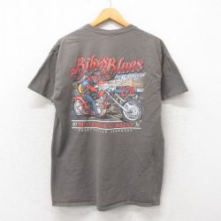 L★古着 半袖 Tシャツ メンズ イノシシ バイク コットン クルーネック グレー 25may30 中古